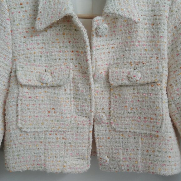 Simons short cropped wool blend tweed jacket ivory cream pink orange Sma… - Picture 5 of 15